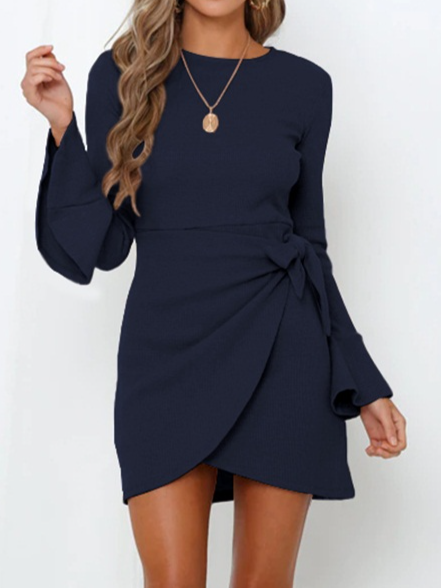 Flared Long Sleeve Slim Bow Dress HE8WKVVTSH