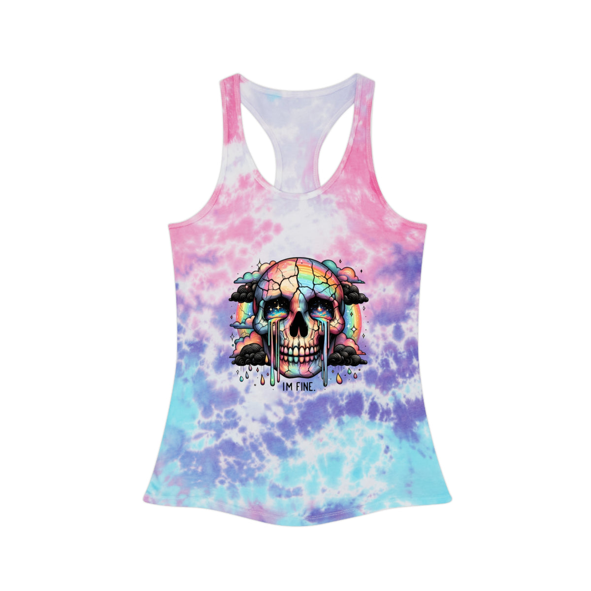 I'm Fine - Rainbow Skull Print - Tie Dye Racerback Tank Top