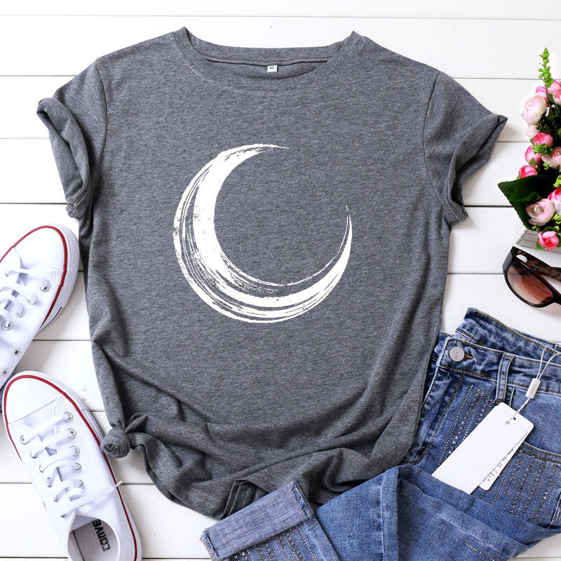 Crescent Moon Graphic Print Casual Round Neck Graphic Tee Shirt