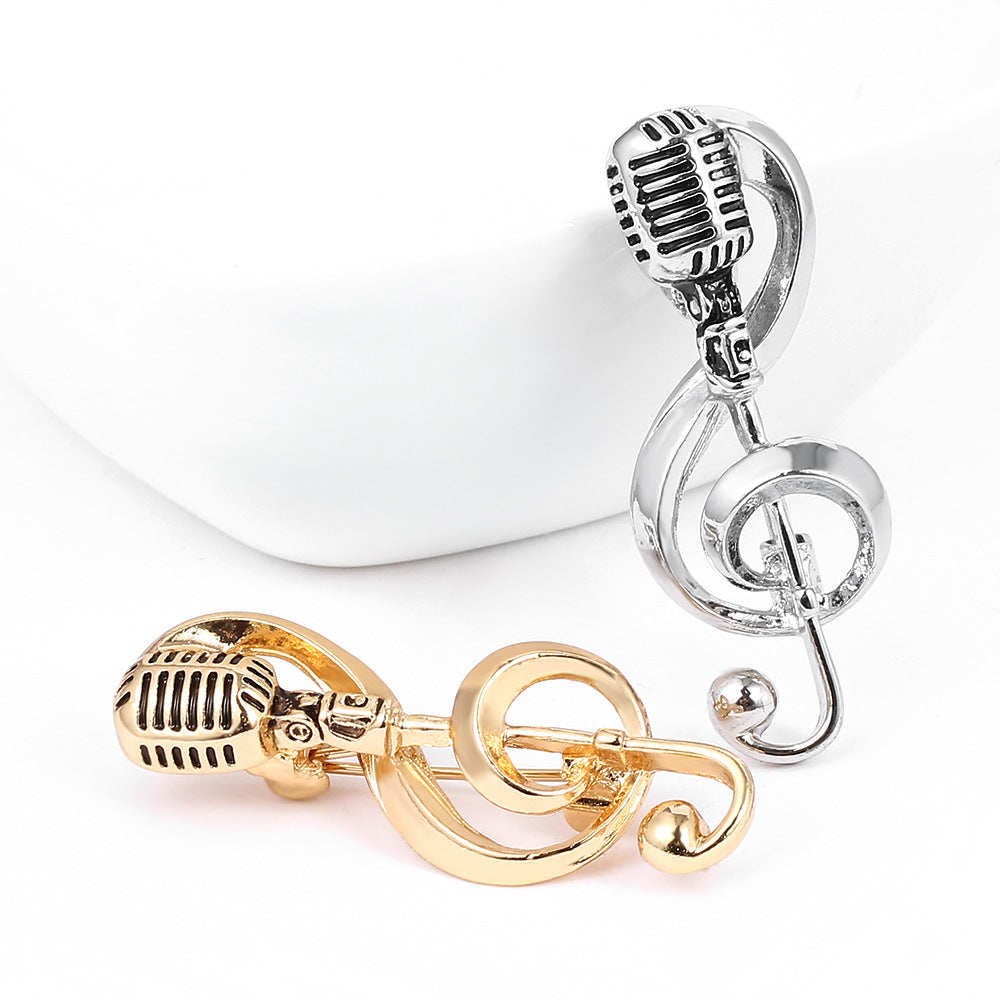 Retro Treble Cleft Microphone Metal Pin