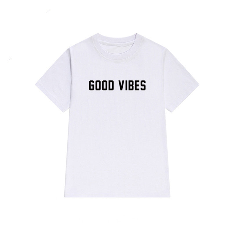 Good Vibes Casual Round Neck Short Sleeved Graphic Print Tee Shirt