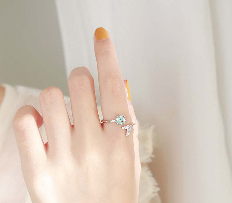 Fishtail Ring Aurora Moonstone Index Finger Ring