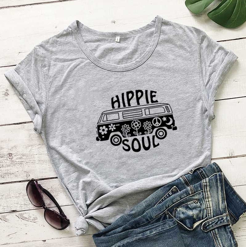 Hippie Soul Casual Round Neck Short Sleeved Graphic Print Tee Shirt