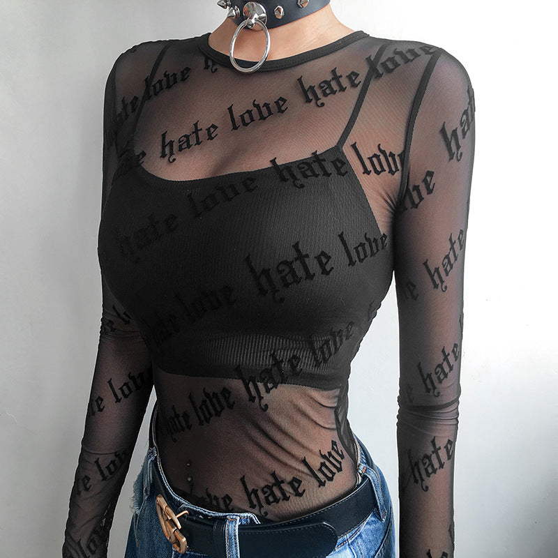 Hate Love Mesh Slim Fit Sheer Fitted Top