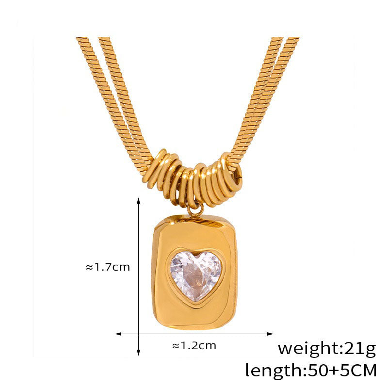 18K gold fashionable retro double-layer snake bone chain with love design light luxury style necklace