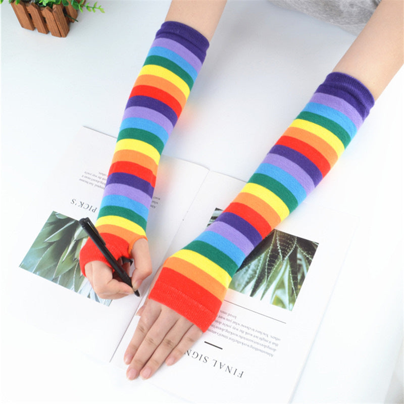 Rainbow Fingerless Glove Sun Protection Sleeves