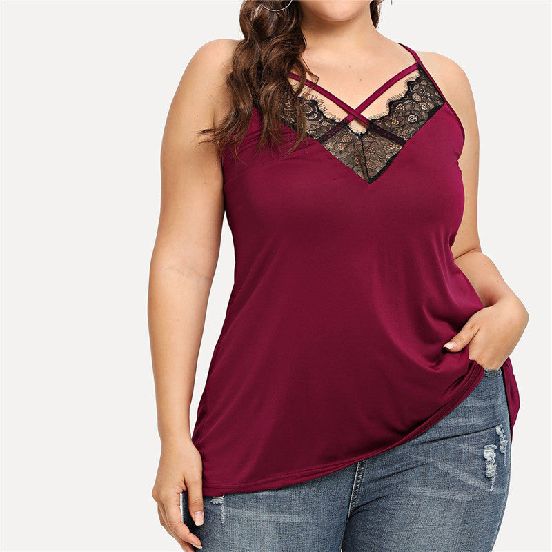 Simple Sexy Plus Size Lace Criss Cross Camisole Tank Top