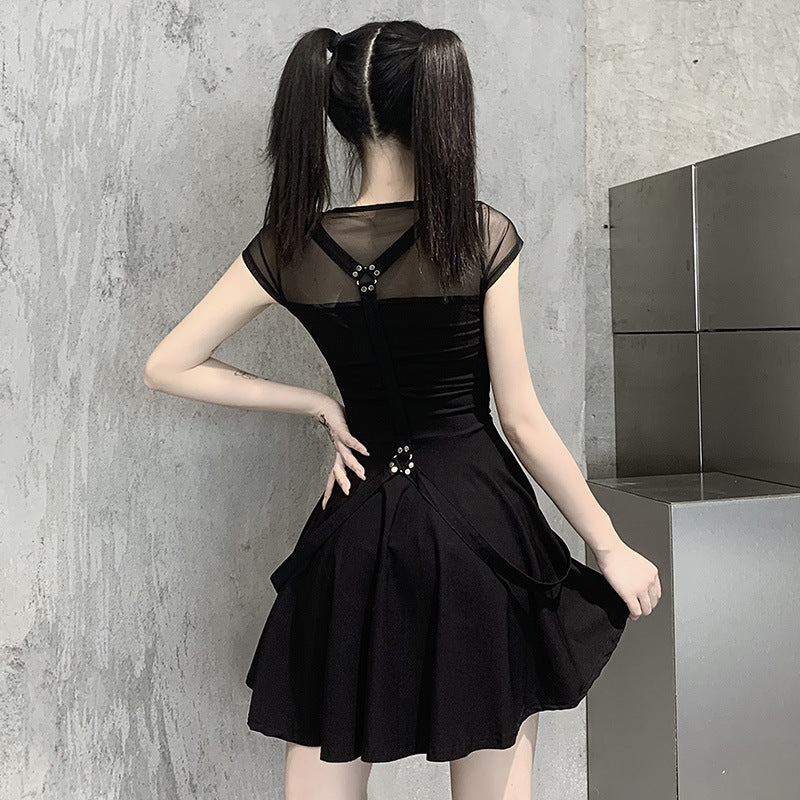 Dark Mesh Breathable Patchwork Dress