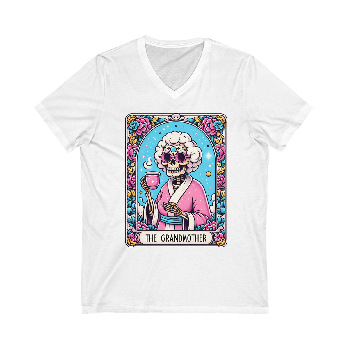 The Grandmother Funny Skeleton Tarot Card Unisex Jersey Short Sleeve V-Neck Tee