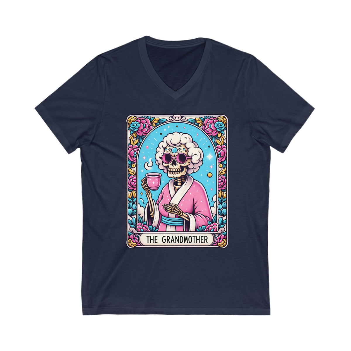 The Grandmother Funny Skeleton Tarot Card Unisex Jersey Short Sleeve V-Neck Tee