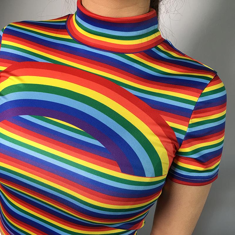 RAINBOW TURTLENECK MOCKNECK CROP TOP