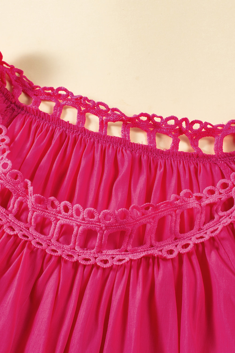 Rose Lace Crochet Cut-Out Bracelet Sleeve Ruffle Blouse