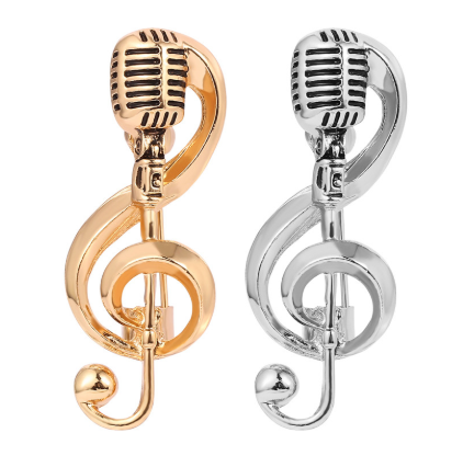 Retro Treble Cleft Microphone Metal Pin