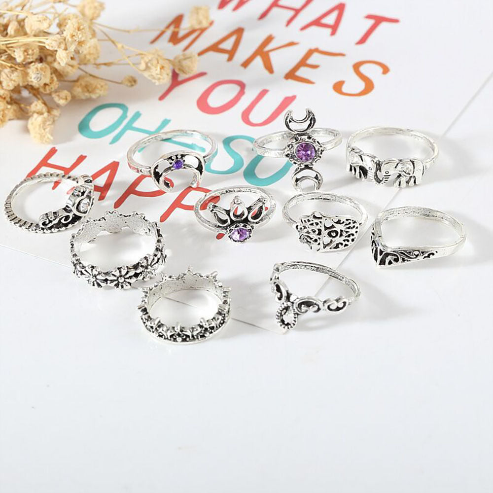 Elephant Palm Crown Ring Set