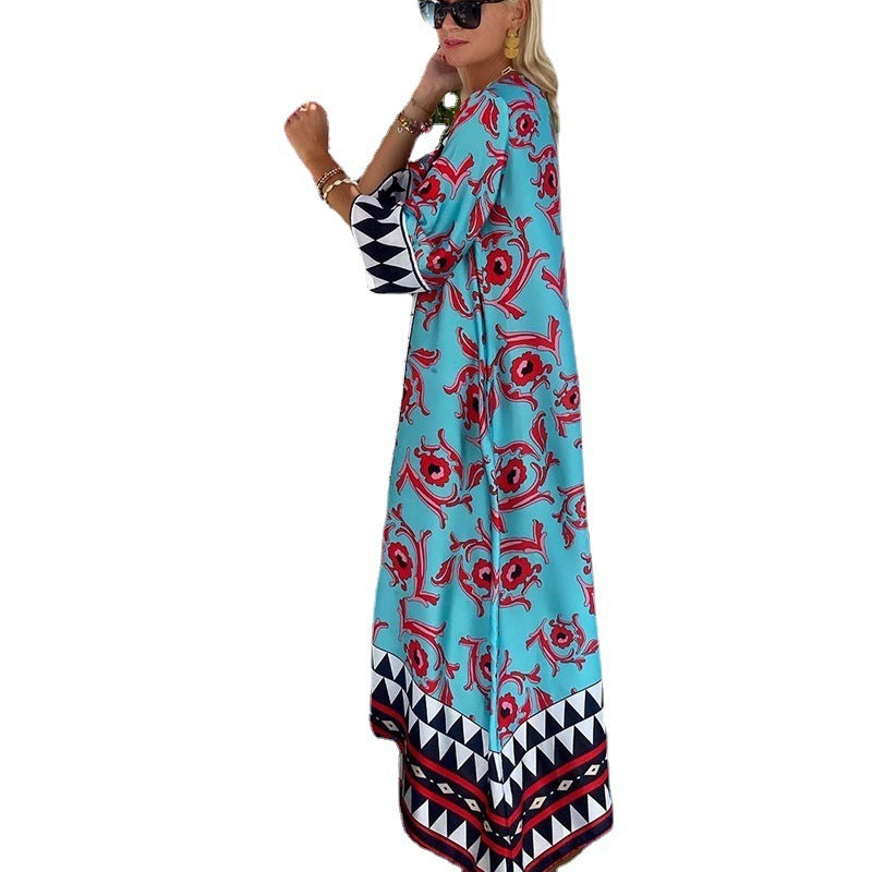 Ultra Bohemian Summer Slay Vacation Floral And Abstract Check Print Oversized Maxi Dress