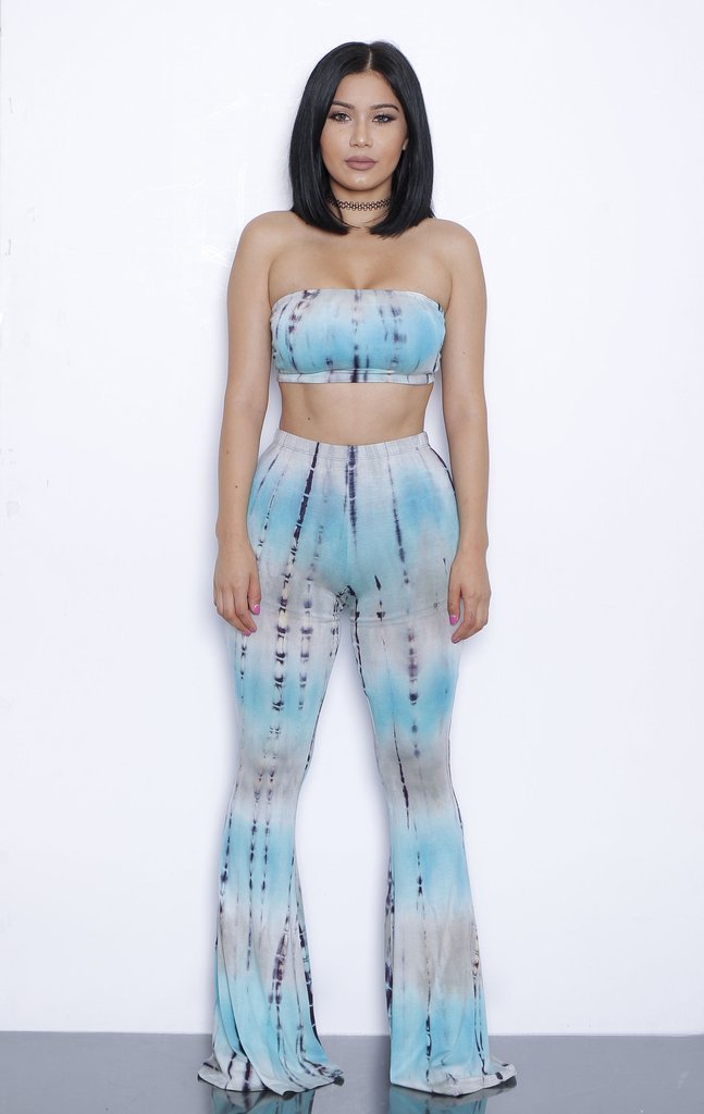 Tie Dye Bandage Tube Top And Flared Leg Pants Two Piece Outfit Sets