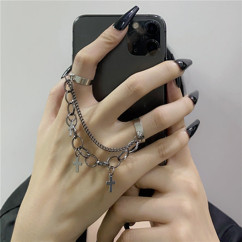 Punk Rock Multi Finger Ring Chain All In One Goth Fashion Ring