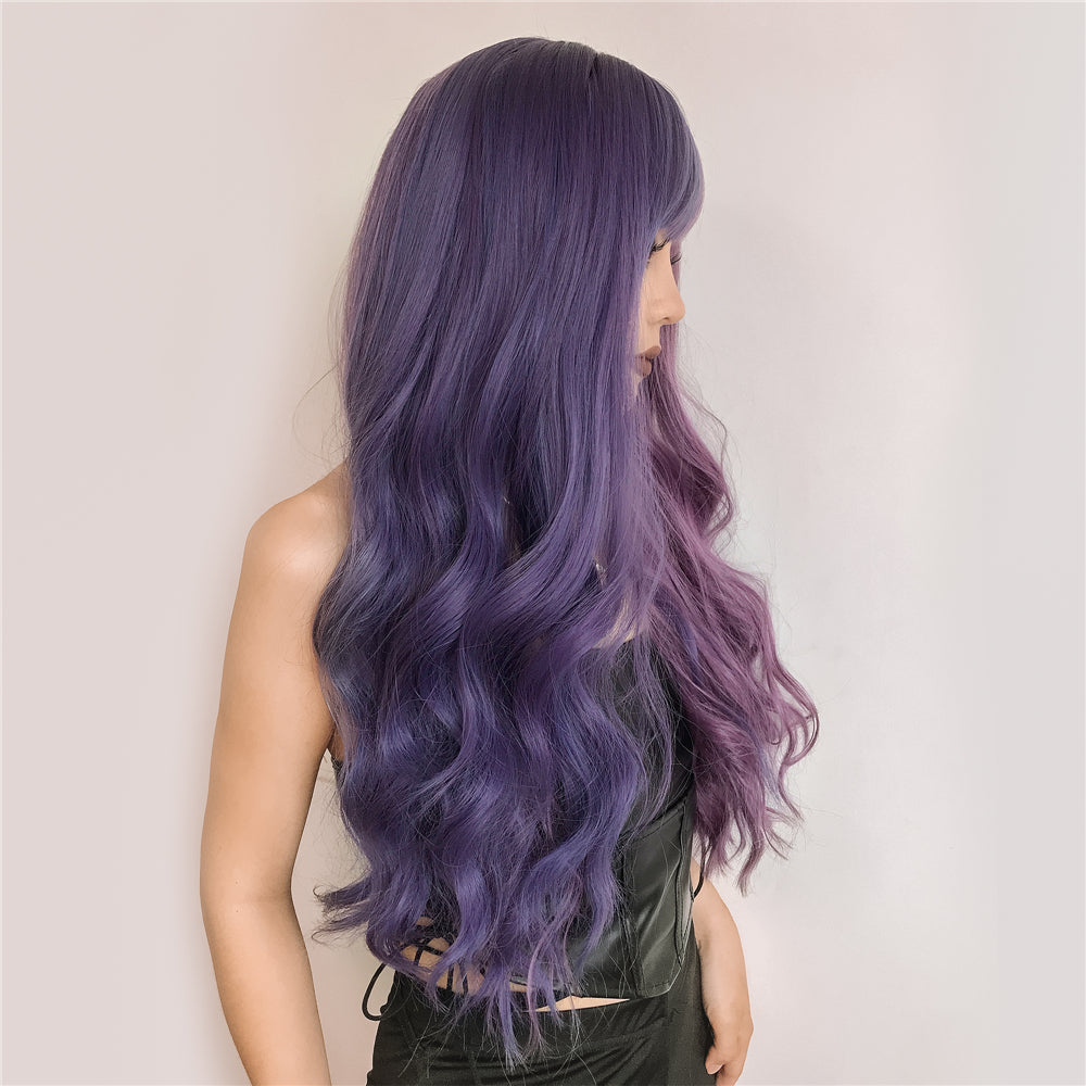 Long Curly Hair With Bangs Split Dye and Gradient Cosplay Wig Options