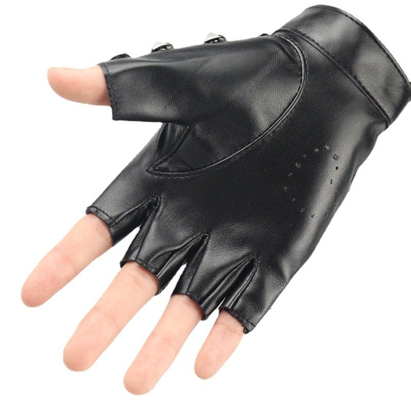 Punk Rock Fingerless Gloves With Heart Cut Out and Metal Detail Cosplay Biker Style Gloves