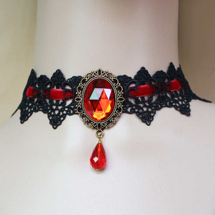 Red Batty For You Lace Choker Necklace For Women Black Layered Necklace