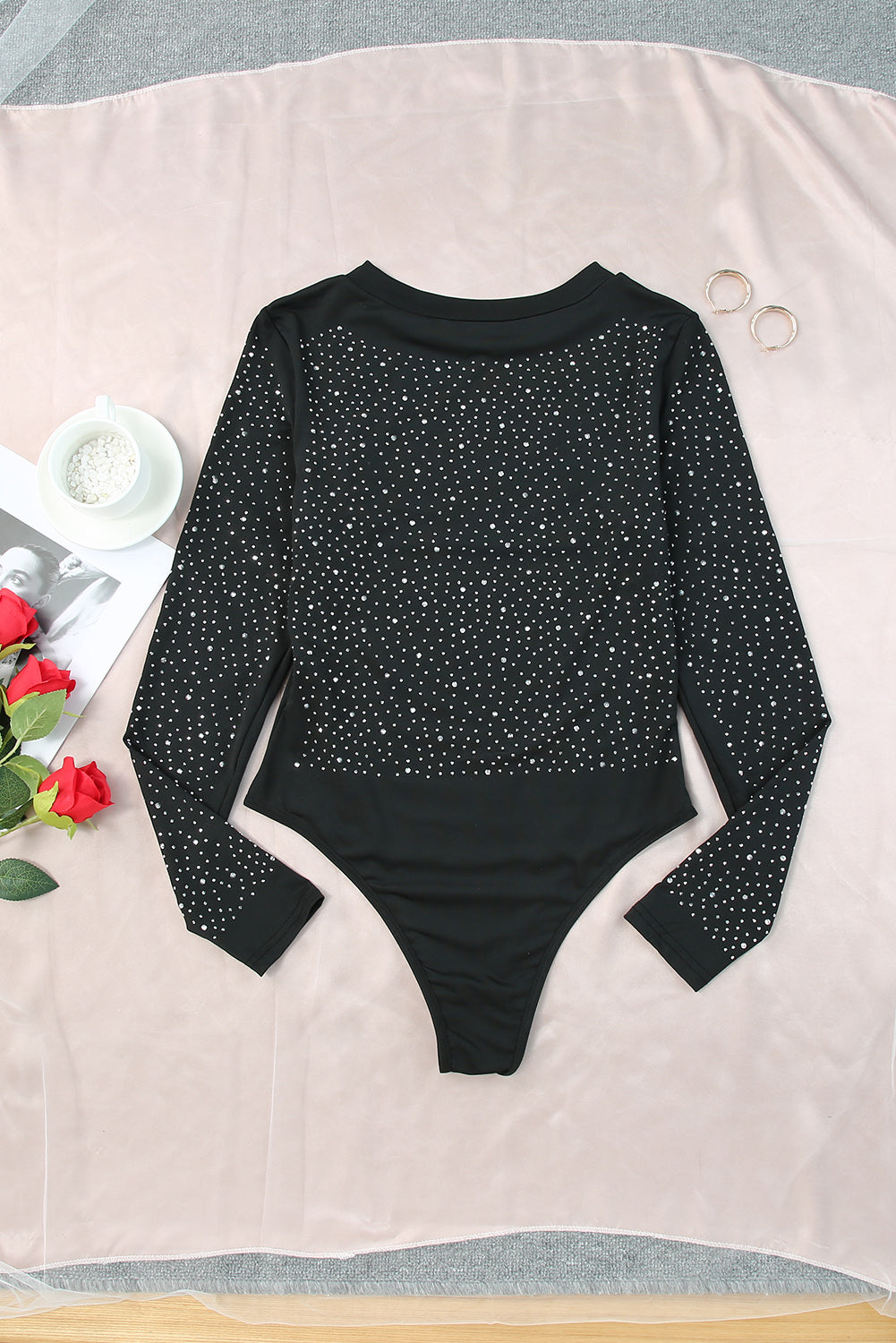 Rose Rhinestone Double Spaghetti Strap Crop Top