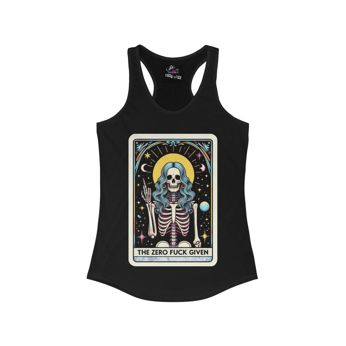 The Zero F’s Given | Funny Skeleton Tarot Card |Women's Ideal Racerback Tank