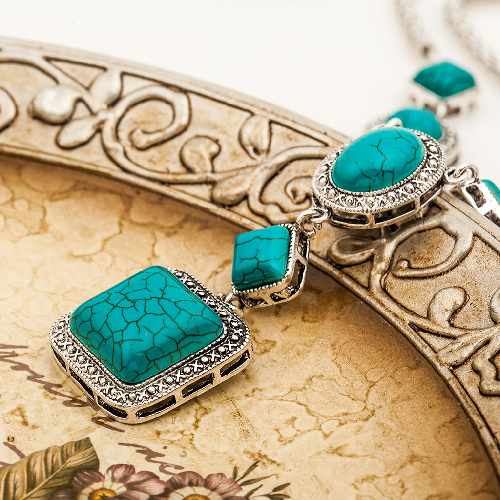 Turquoise Boho Vintage Pendant Drop Y Necklace