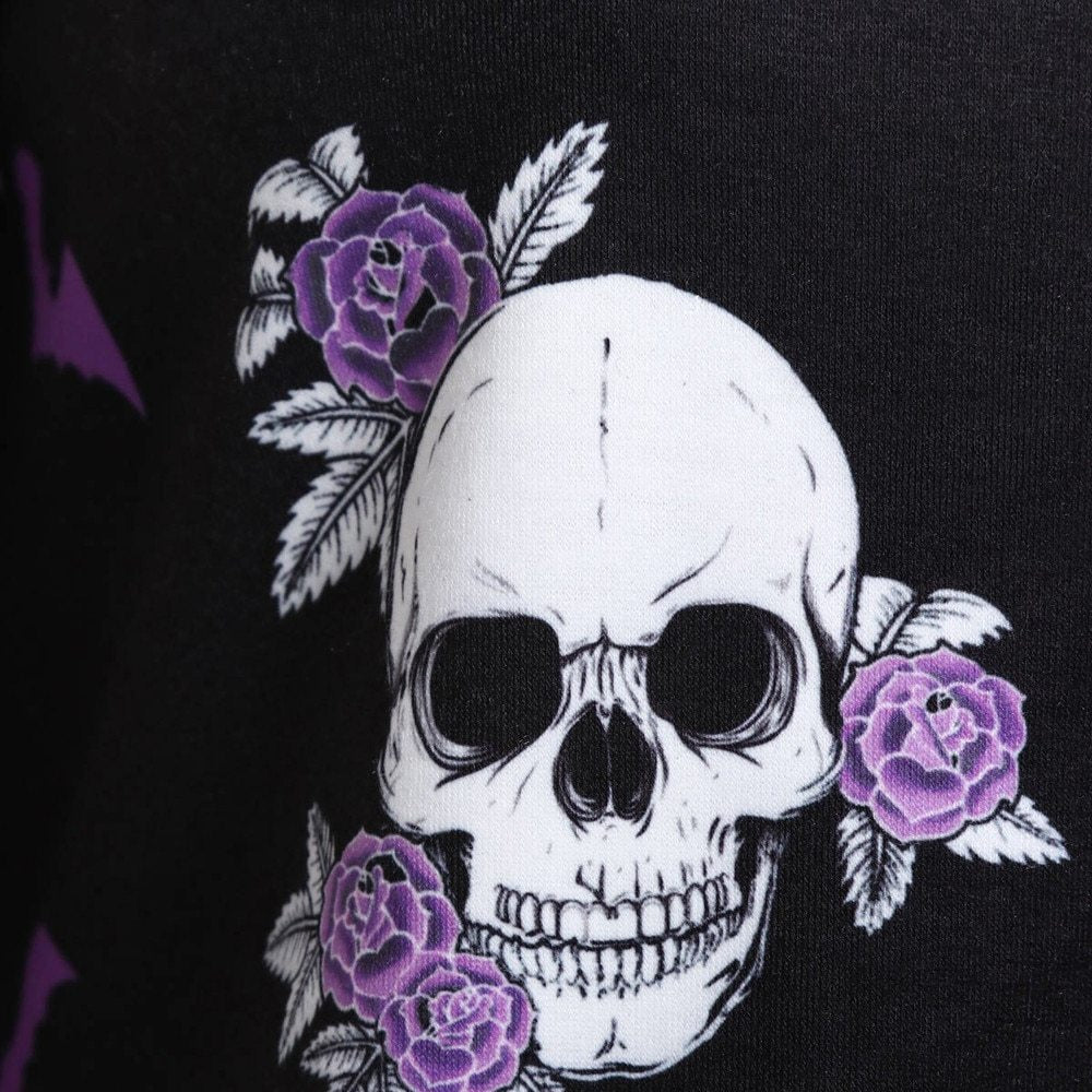 Purple Bats and Skulls All Over Print Long Sleeved Graphic Print Sweatshirt