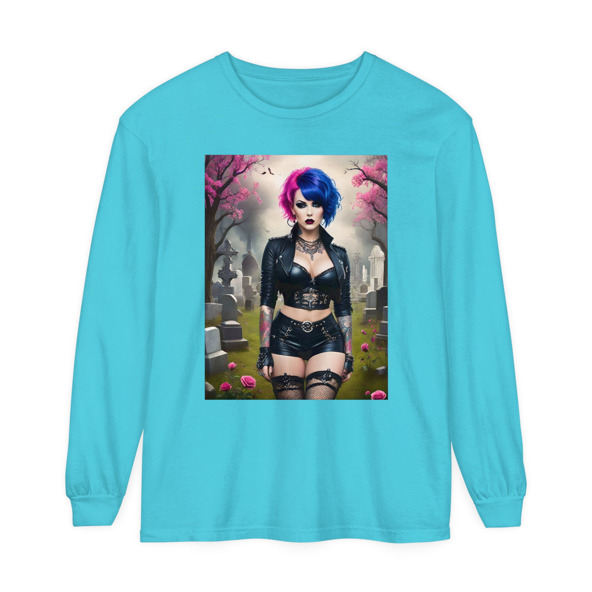 Goth Graveyard Girl Series - Design Thirteen - Unisex Garment-dyed Long Sleeve T-Shirt