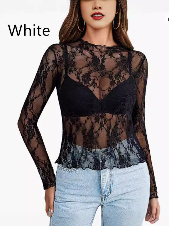 Long Sleeve Sheer and Lacy Top