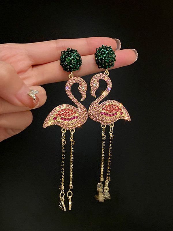 Glamorous Statement Flamingo Shaped Drop Earrings