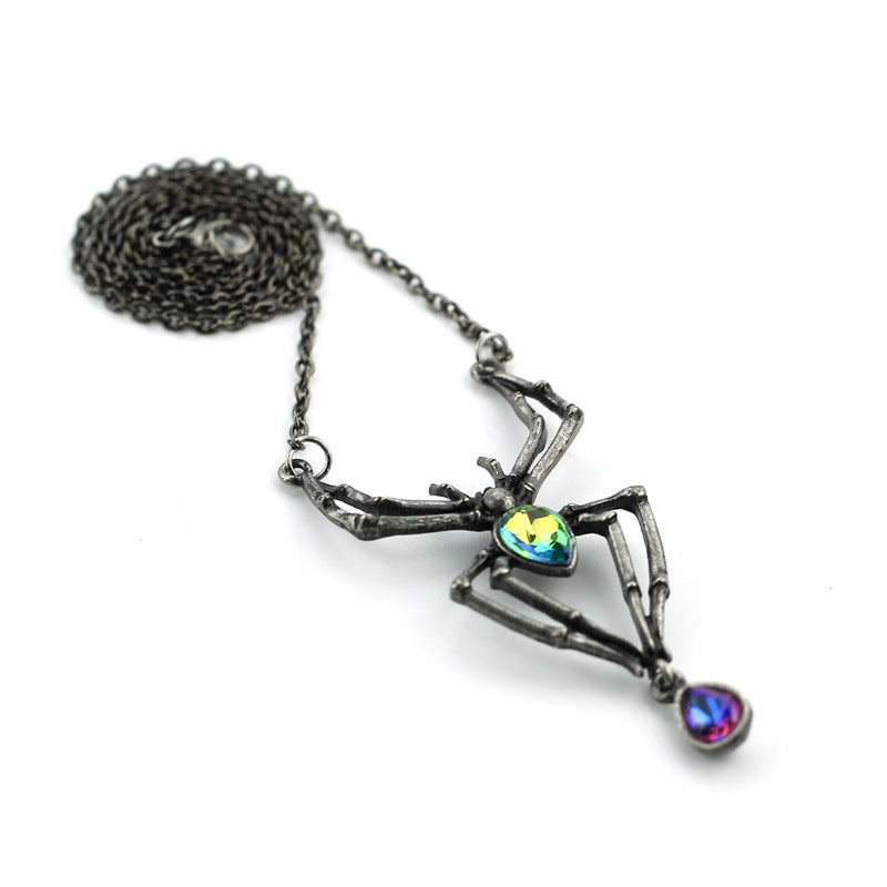 Vintage Spider Rhinestone Water Drop Pendant Necklace