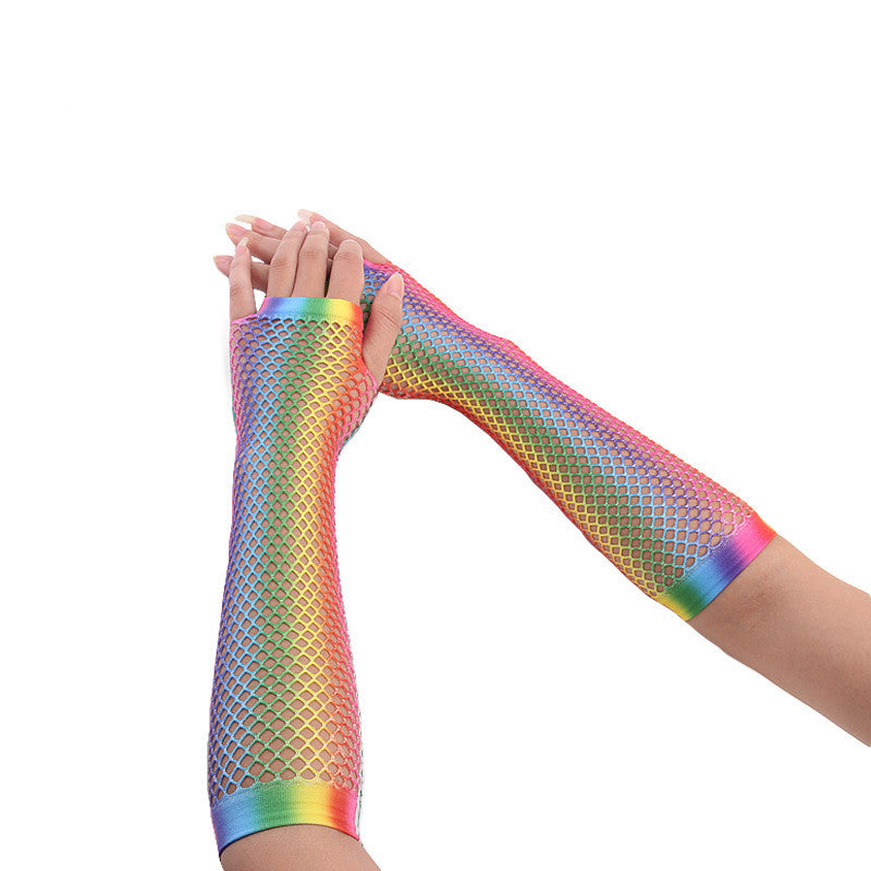 Rainbow Color Sexy Fishnet Half Sleeve Fingetless Net Gloves