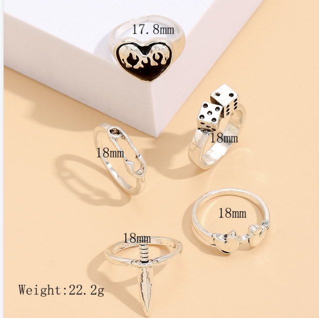 Roll The Dice With Your Heart Retro Zinc Alloy Ring Set