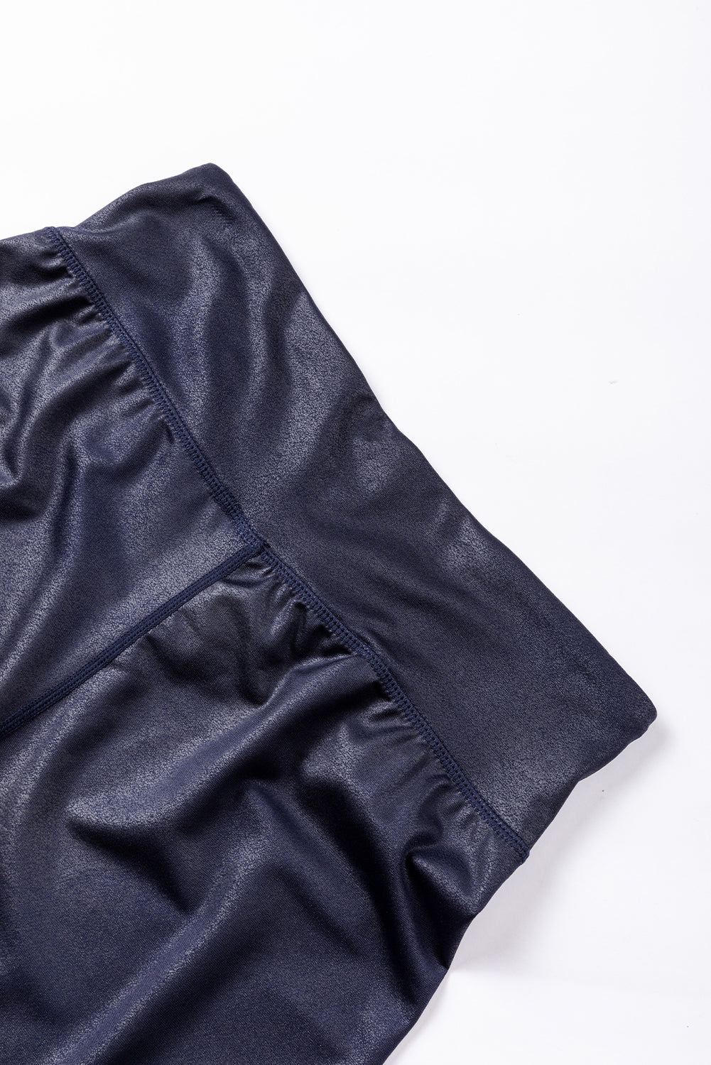 Navy Blue Crossed Dip Waist Sleek Leather Shiny Wet Look Leggings