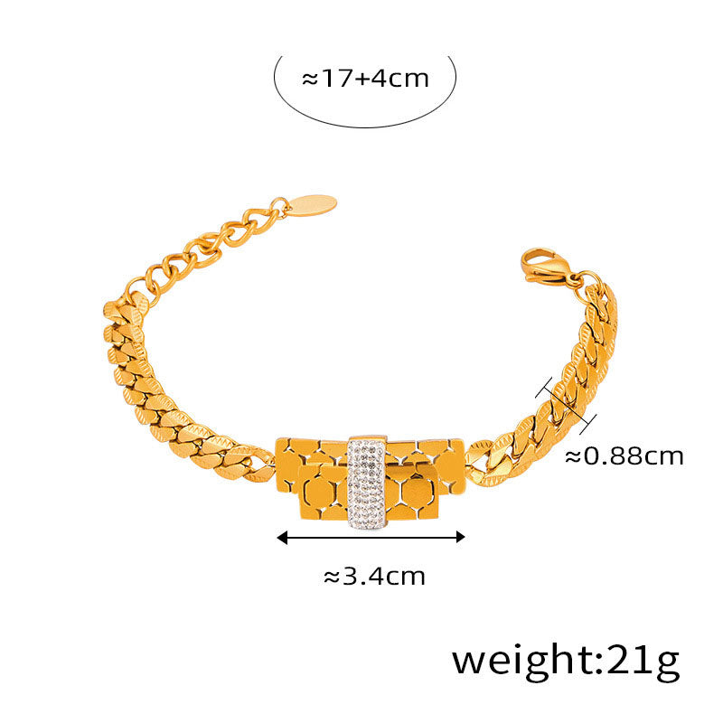 18K gold fashionable letter Y inlaid with zircon design necklace and bracelet set