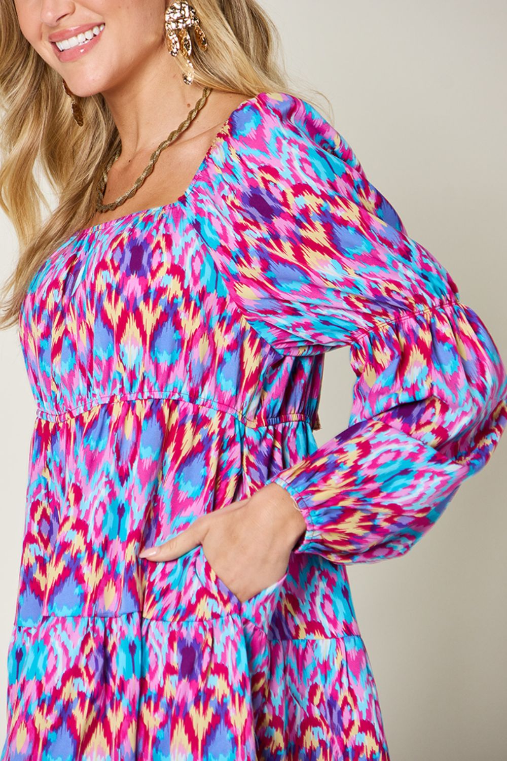 Double Take Full Size Printed Long Sleeve Dress