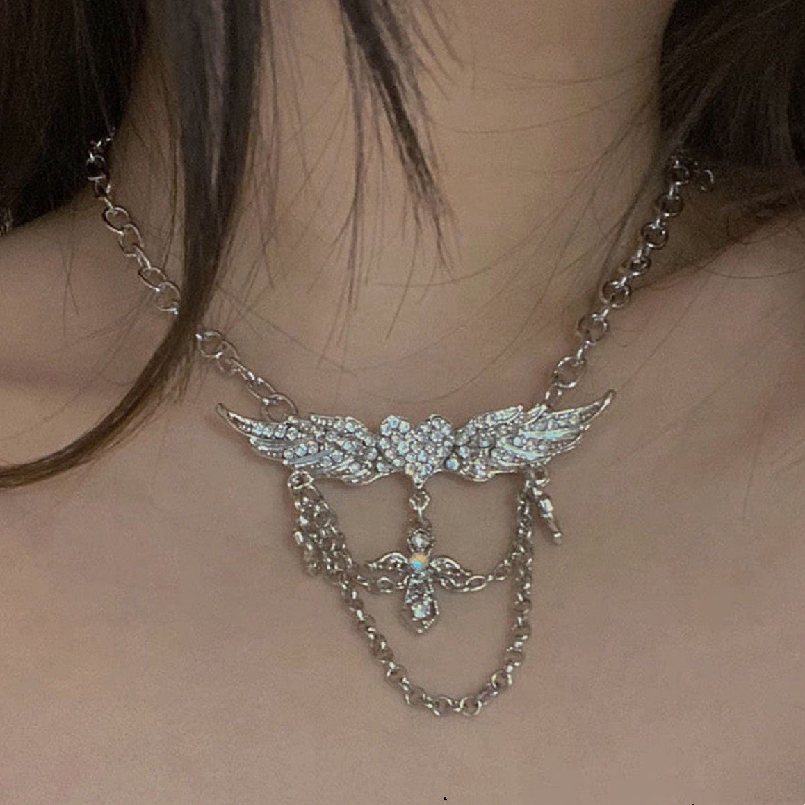 Millennium Hot Girl Love Angel Wings Cross Necklace