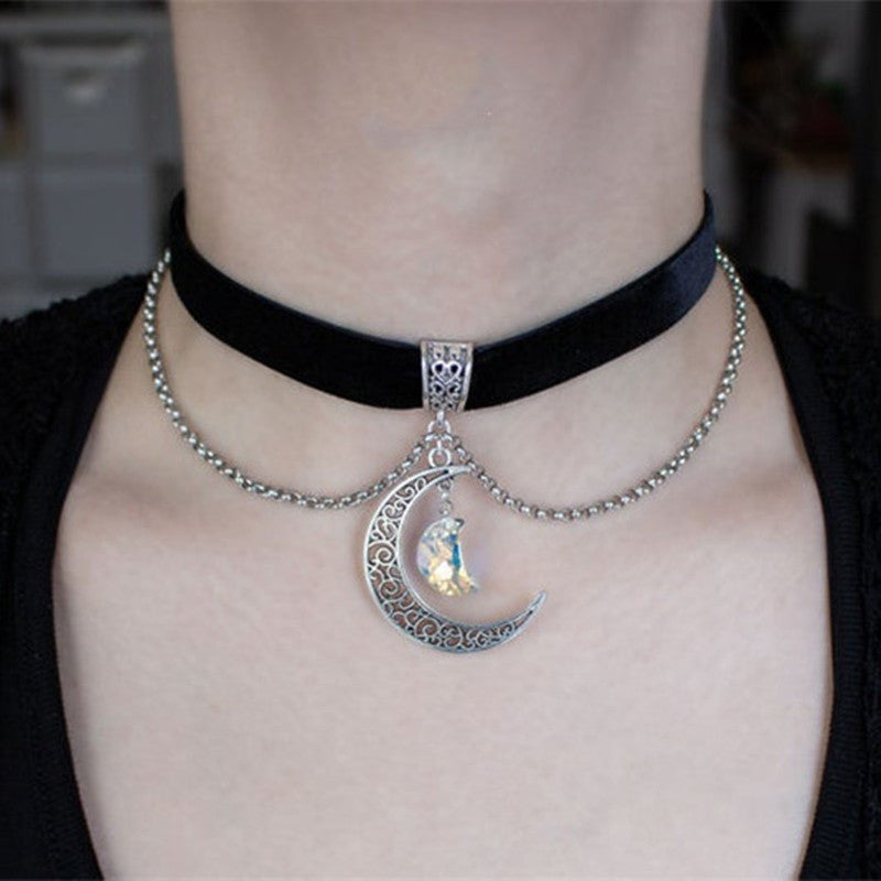 Pendant Black Moon Jewelry Velvet Necklace