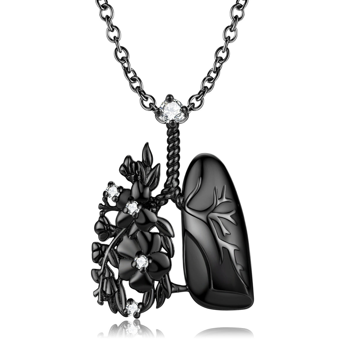 Original Design Lung And Flower Pendant Small Dark Sterling Silver Necklace