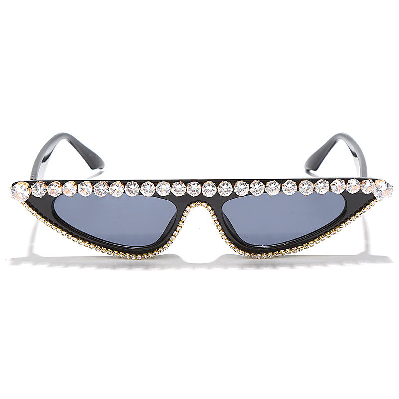 Library Lady Chic Retro Sunglasses With Pearl Accents and Chain