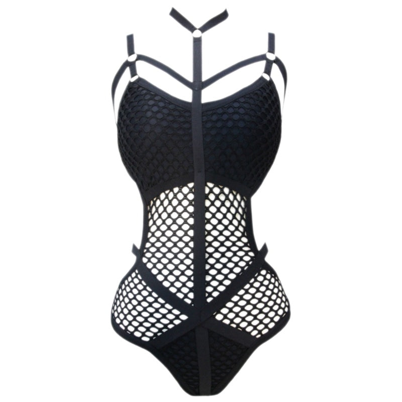 One Piece Super Stappy Mesh Cut Out Bikini Sexy Swimwear