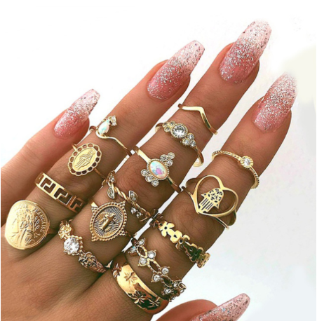 Boho Rhinestone Ring Set