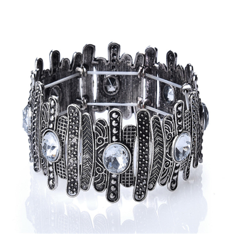 Metal and Rhinestone Stretch Statement Bracelet