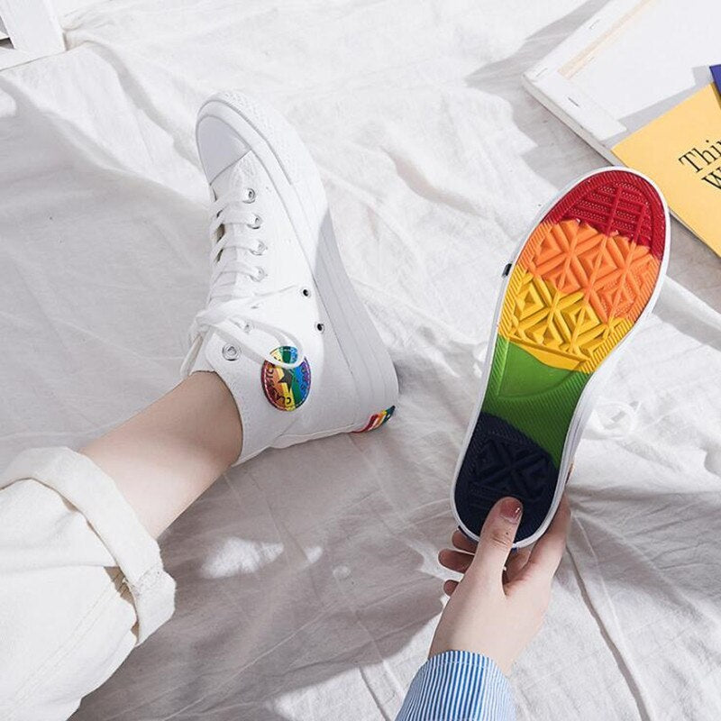 Multiple Style Rainbow Canvas Fashion Sneakers Low Top and High Top Tennis Shoes