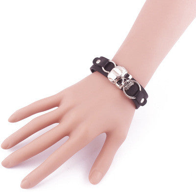 Punk skull leather bracelet