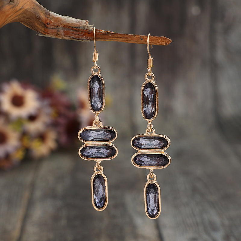 Long Drop Alloy Earrings with Light Purple Stone – Fashionable Statement Jewelry