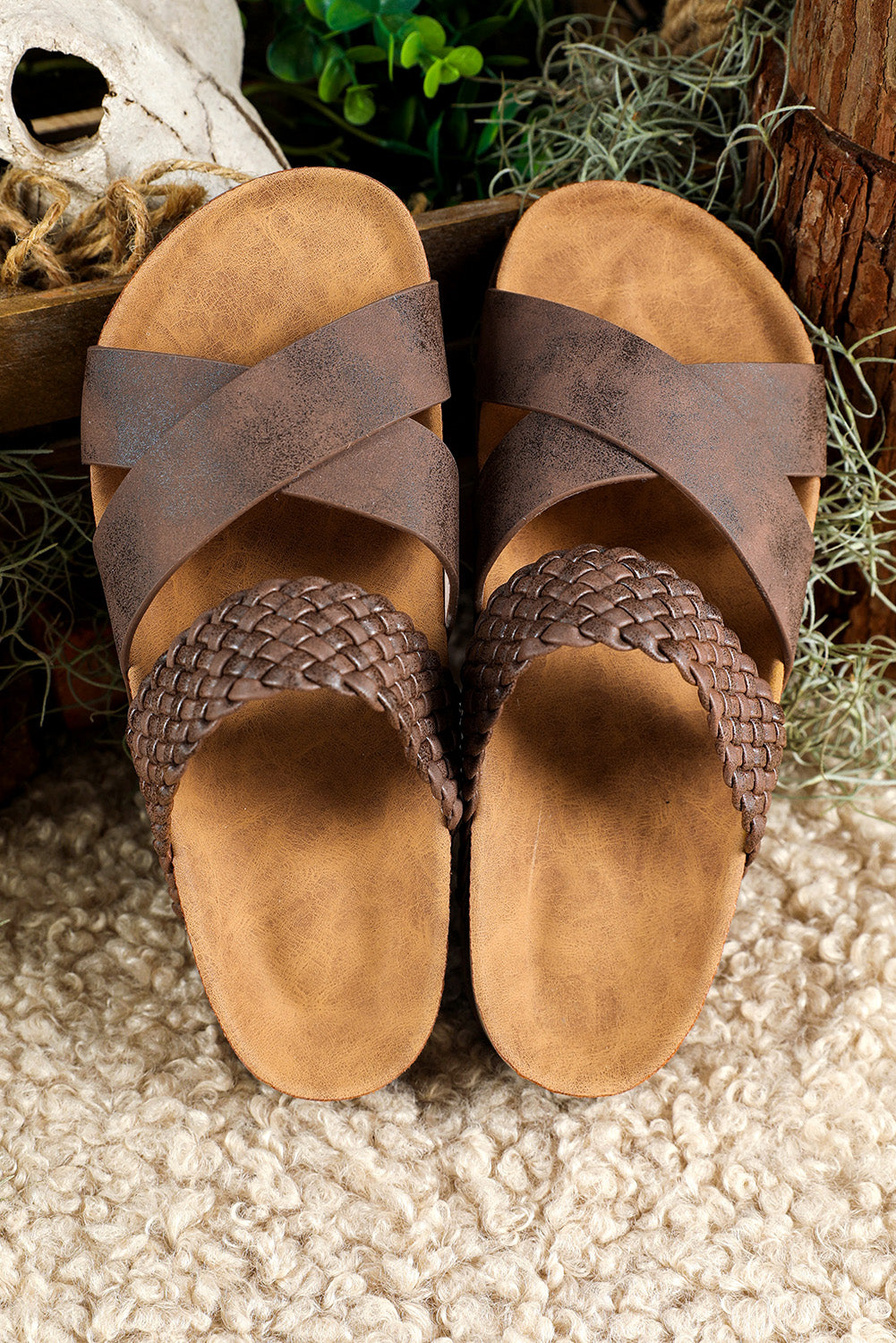 Black Braided Detail Criss Cross Platform Slippers