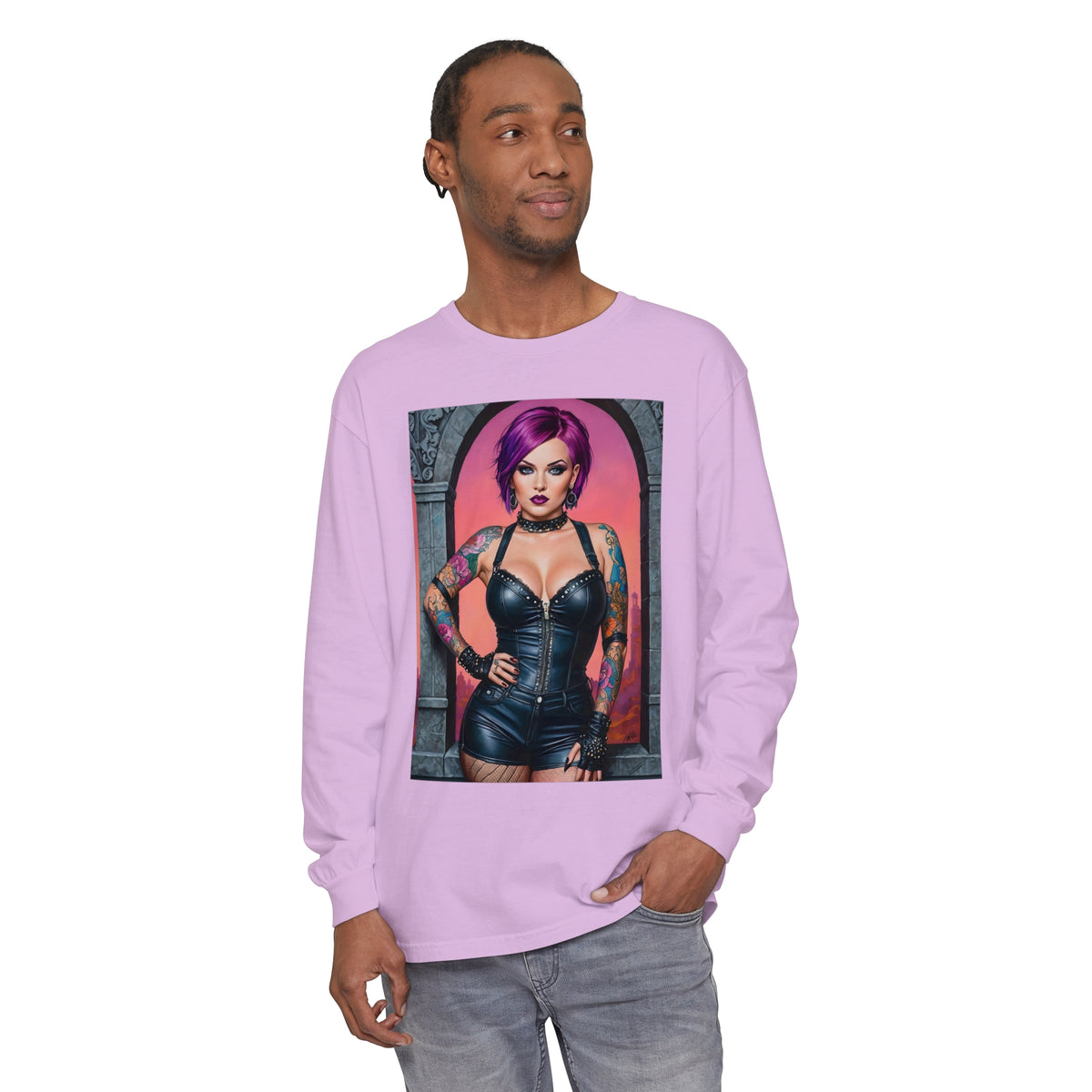 Goth Graveyard Girl Series - Design Seven - Unisex Garment-dyed Long Sleeve T-Shirt