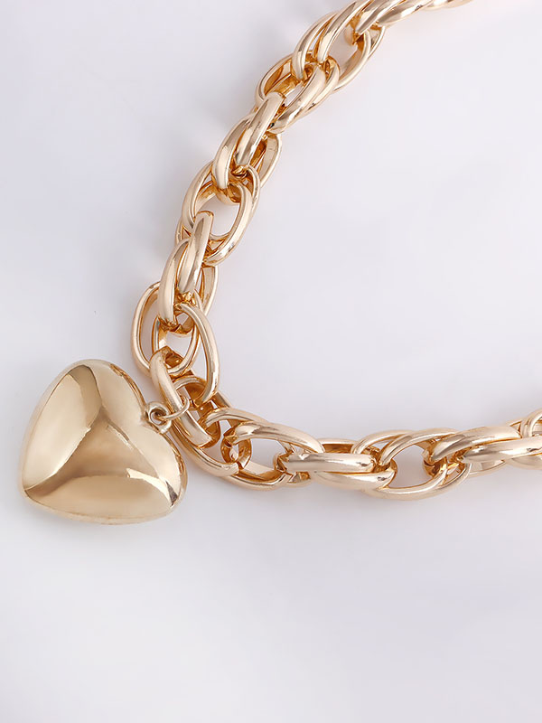 Normcore Chains Heart Shape Solid Color Necklaces Accessories